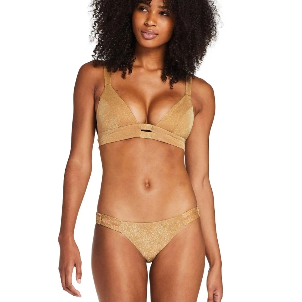 Vitamin A Gold Metallic Bikini Bottoms XS NWOT